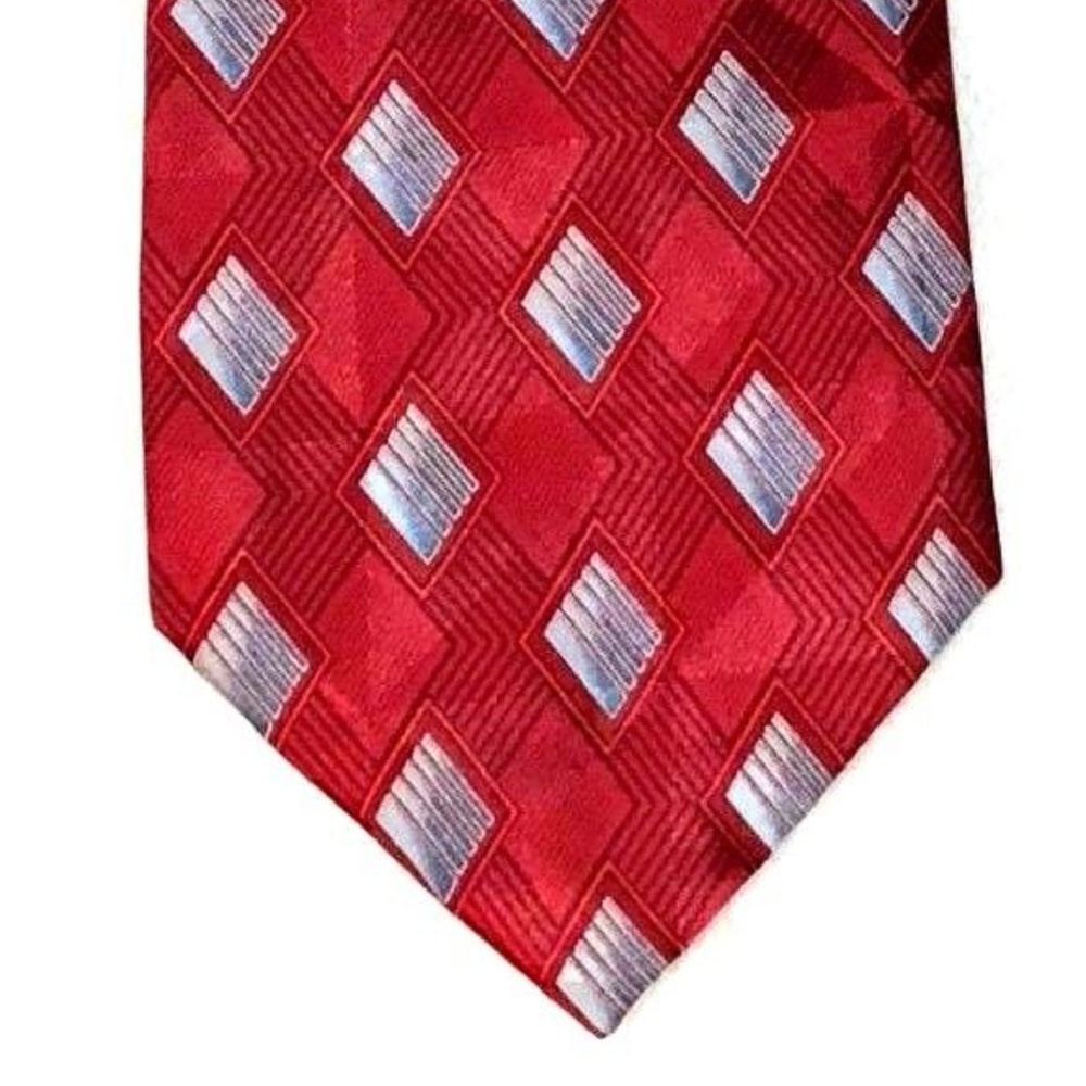 Jos. A. Bank Red with Gray Diamonds 100% Silk Tie